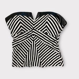 Bebe Strapless Black & Egret Top w/Faux Leather Trim